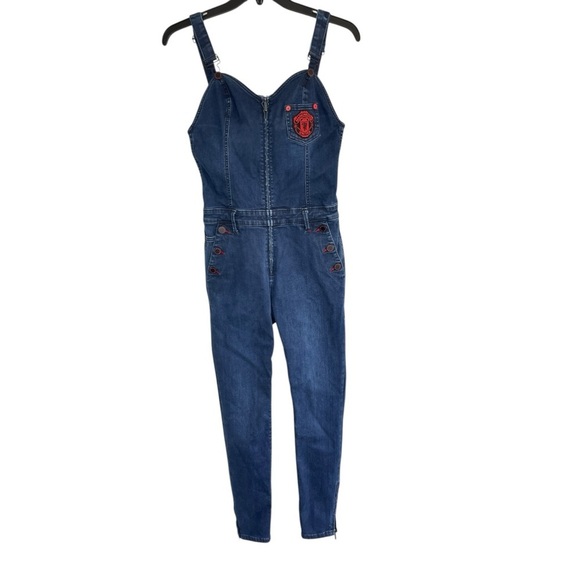 True Religion Women's X Manchester United Skinny Stretch Denim Overall Jumpsuit - Picture 1 of 15